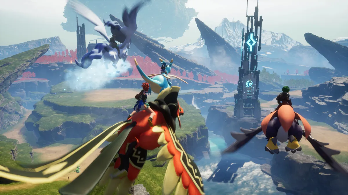 Palworld 1.0: gliding over the Sunreach sky islands on a flying Pal
