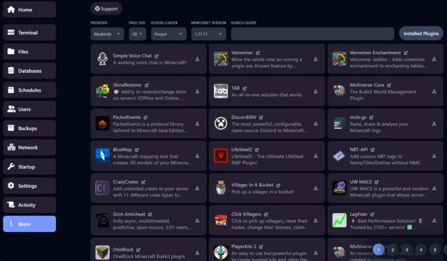 Minecraft-plugins installeren via het OXY.Games controlepaneel, met ondersteuning voor Spigot, Bukkit, Bungeecord en PolyMart